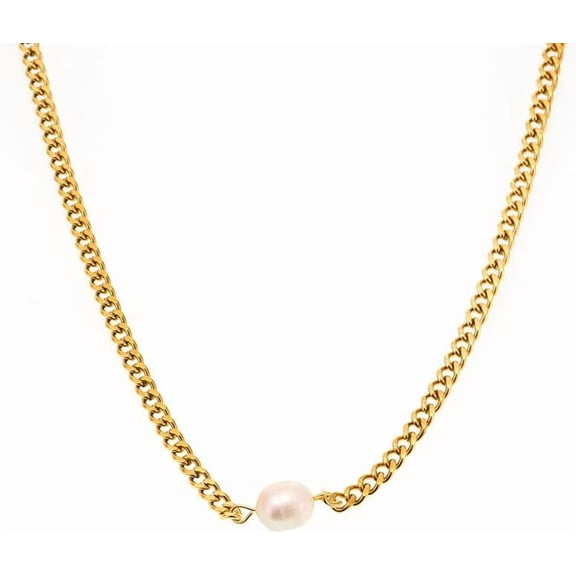 Freshwater Single Pearl Pendant Necklace for Women One Pearl Gold Layered Choker Stack Necklace Waterproof Summer Jewelry