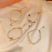 Freshwater pearl braided bracelet Korean fashion design sense fish tail bee double layer Korean net red girlfriends hand jewelry women
