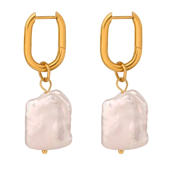 Freshwater pearl earrings, retro luxury personalized titanium steel irregular earrings, gold
