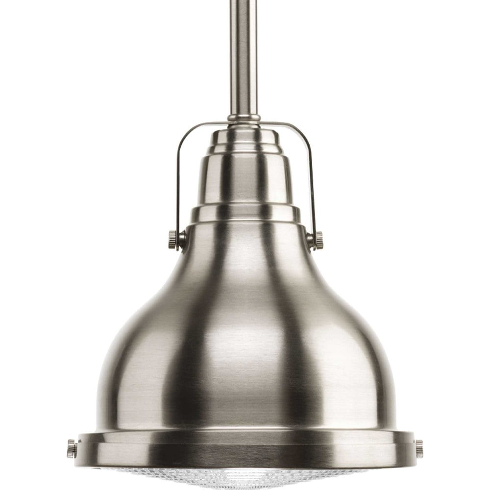Brushed Nickel LED Pendant with Clear Fresnel Glass Lens