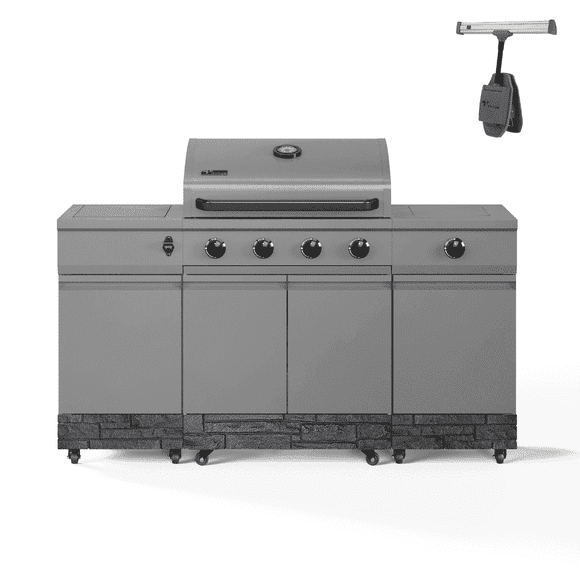 TYTUS Fresno 5-Burner LP Gunmetal Graphite Stone Island Grill + Universal LED Grill Light