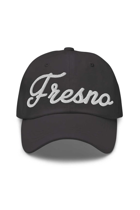 Fresno Baseball Cap Fresno Dad Hat Bold Script Ohio OH Hat Embroidered Souvenir Gift Dark Grey