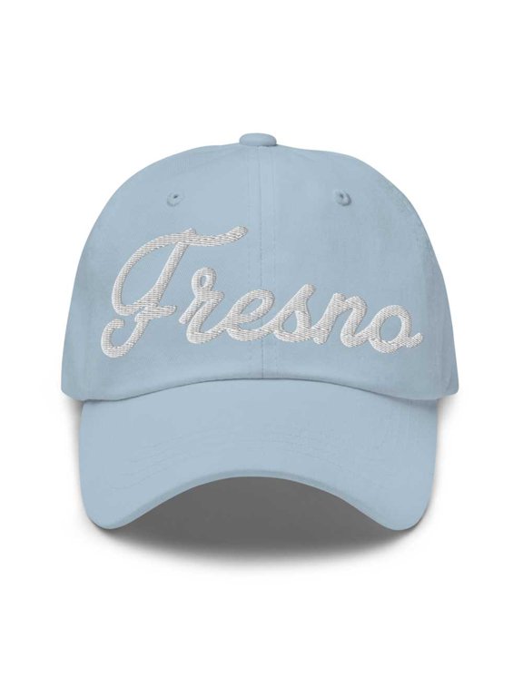 Fresno Baseball Cap Fresno Dad Hat Bold Script Ohio OH Hat Embroidered Souvenir Gift Light Blue