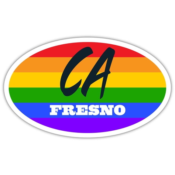 Fresno CA California Fresno County Rainbow Pride Flag 6 Stripes Pride Flag Euro Decal Bumper Sticker 3M Vinyl 3" x 5"