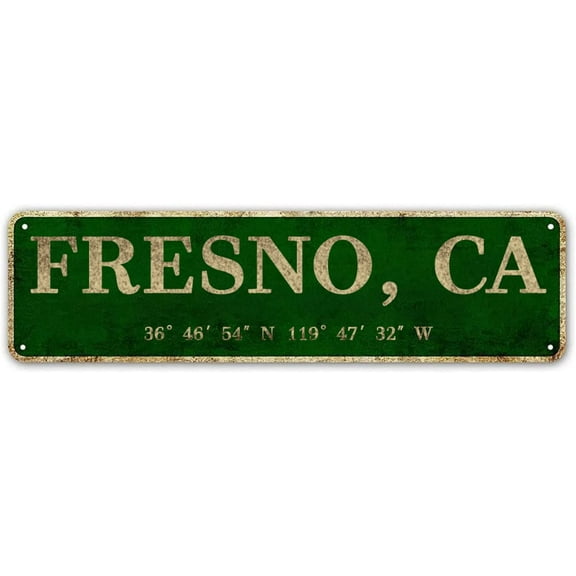 Fresno, CA City Sign Rustic Vintage Metal Art Wall Decor Office/Home/Classroom 4" x 16"