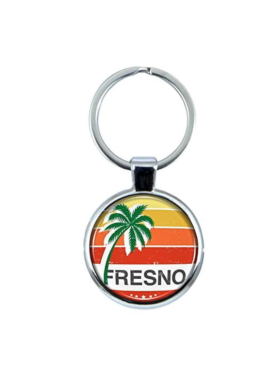 Fresno California Keychain with Epoxy Dome and Metal Keyring
