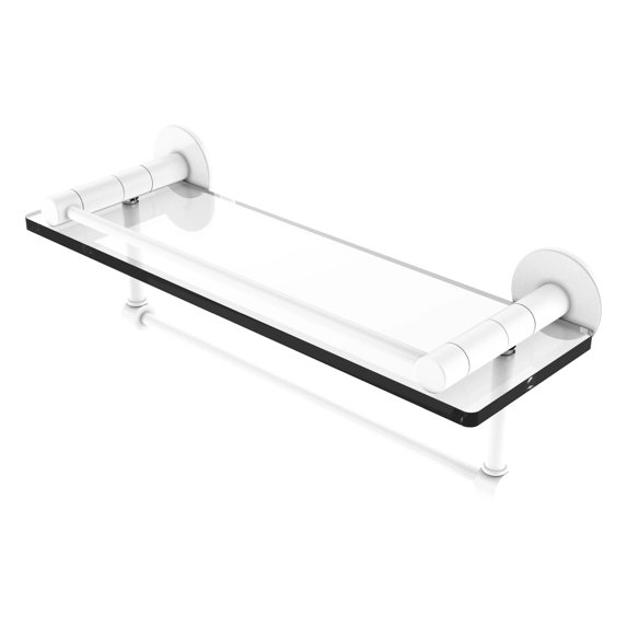 Fresno Collection 16 Inch Glass Shelf with Vanity Rail and Integrated Towel Bar