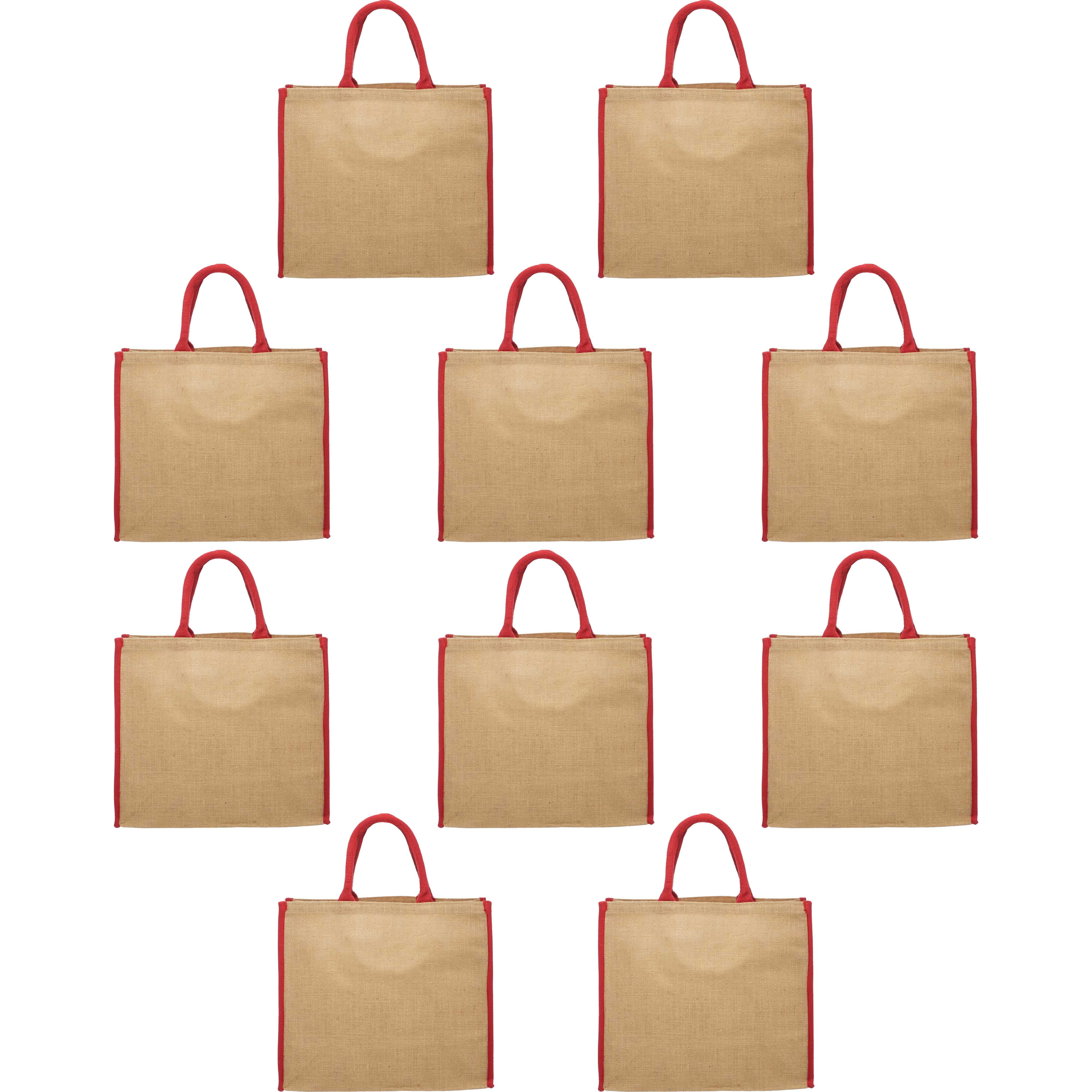 Fresno Eco Friendly Jute Tote Bags Set of 10 Bulk Pack Reusable Great for Tradeshows Grocery Shopping and Outdoor Events Red Walmart Business Supplies