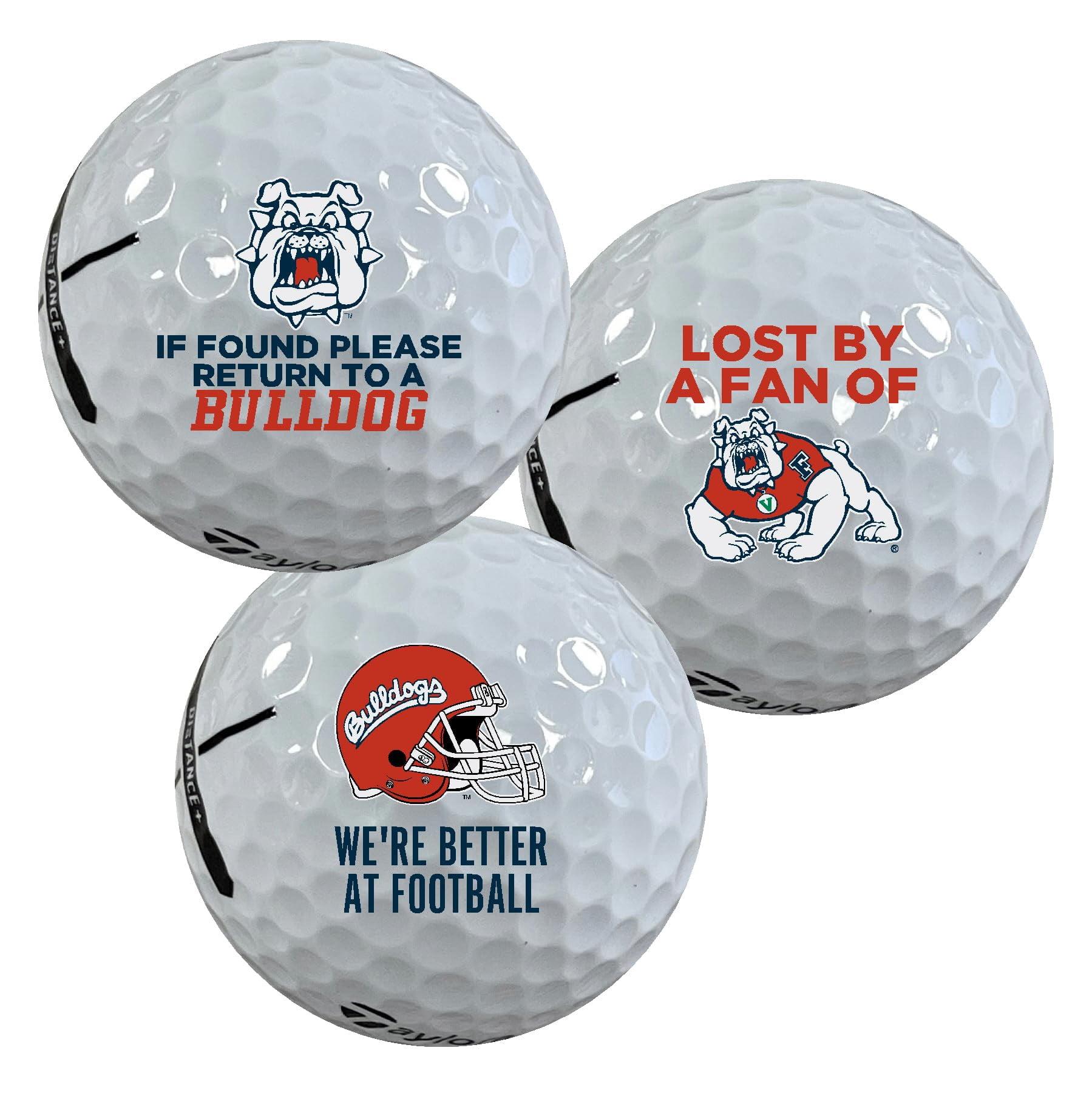 Fresno State University Bulldogs Edition Funny Officially Licensed NCAA Taylormade Distance+ Golf Balls 12-Pack (Dozen)