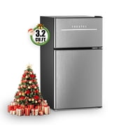 Frestec 2-Door Mini Fridge - 3.2 Cu Ft, Energy Star Rated, Perfect for Dorm or Apartment,Stainless Steel
