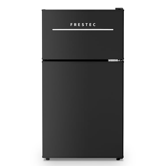 Frestec 3.2 Cu Ft 2 Door Mini Fridge with Freezer Black, Stainless Steel, New