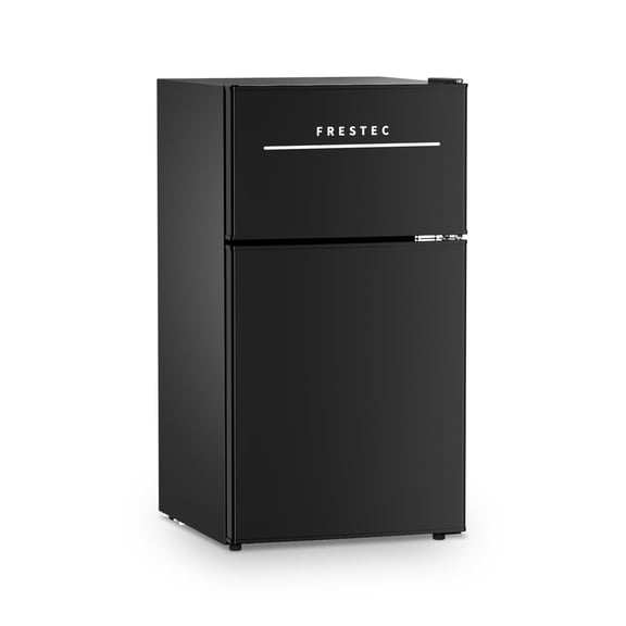 Frestec 3.2 Cu Ft Two-Door Mini Fridge with Freezer – Black, Stainless Steel, New