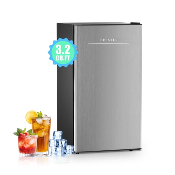 Frestec 3.2 Cu ft One Door Mini Fridge, Estar, Stainless Steel Look, New