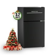 Frestec 3.2 Cu ft Two Door Mini Fridge with Freezer, Stainless Steel, E-Star, black
