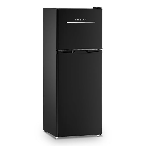 Frestec 4.7 Cu.Ft Mini Fridge with Freezer, Double Door Mini Fridge with Top Freezer, 7 Temperature Settings, Adjustable Shelves, Black
