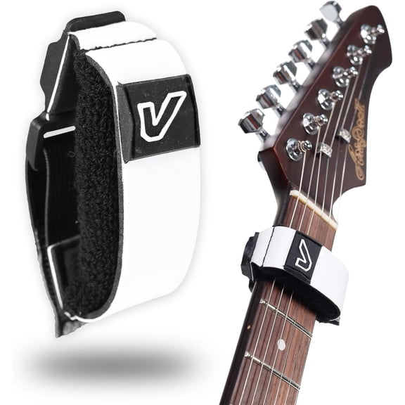 Fret Wrap & Guitar Mute Pro, Fretwrap for Acoustic, Electric & Bass | String Dampener Recording, Tapping & Practice Accessory (1 Pack, Small White, Fits 4 String Bass, 6 String Guitar)
