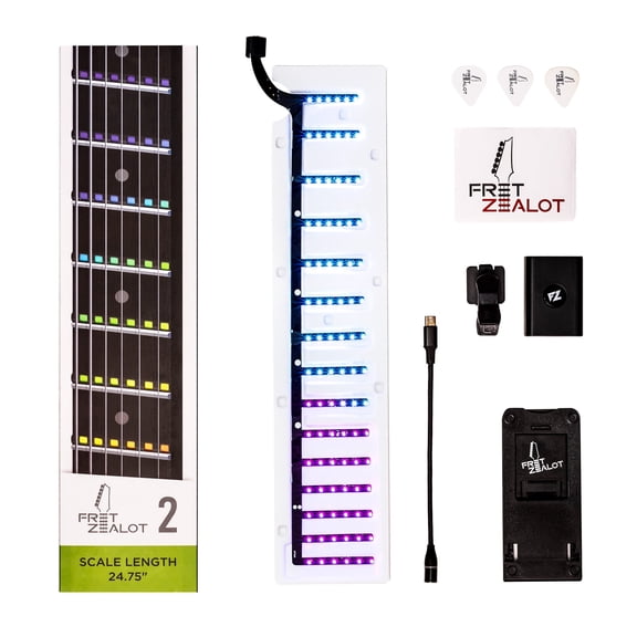 Fret Zealot 2 | LED Fretboard System for Learning Guitar | Songs, Courses, Chords, Scales | Android, iOS, Web (24.75" Scale Length)