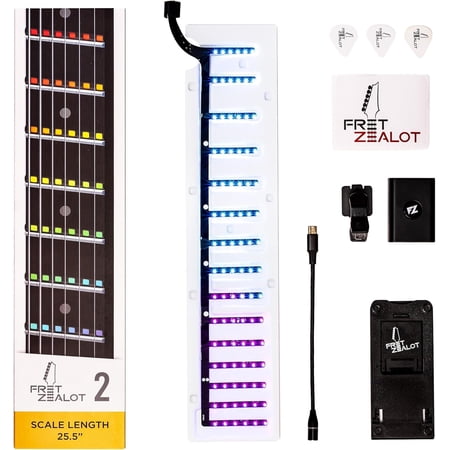 Fret Zealot 2 | LED Fretboard System for Learning Guitar | Songs, Courses, Chords, Scales | Android, iOS, Web (25.5" Scale Length)