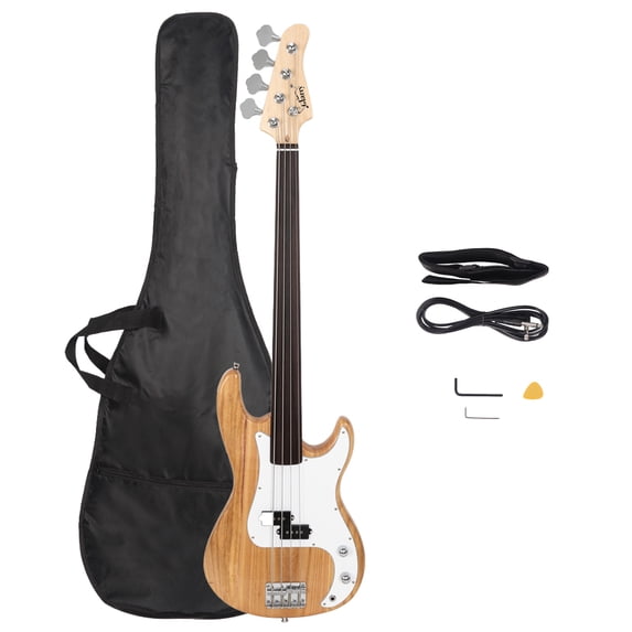 Fretless Electric Bass Guitar GP Bass Full Size 4 String for Experienced Bass Players with Wrench Tools, Burlywood