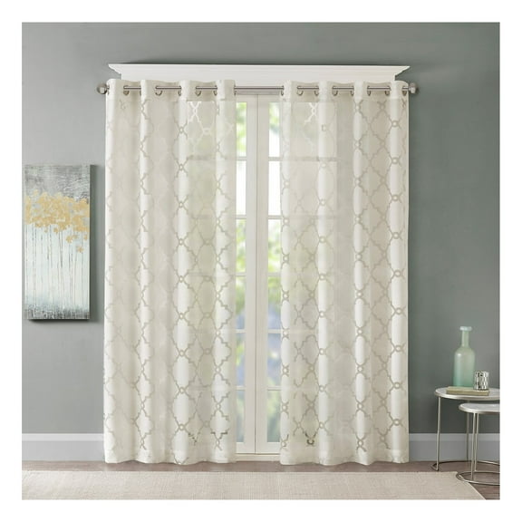 Fretwork Burnout Sheer Curtain Panel(Only 1 Pc Panel) Ivory + Polyester