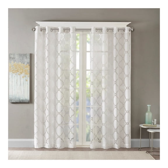 Fretwork Burnout Sheer Curtain Panel(Only 1 Pc Panel) White + Polyester