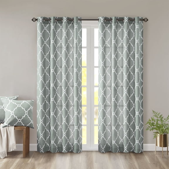 Fretwork Pattern Grommet Top Window Curtain Panel, Single Piece Drapery for Living Room or Bedroom