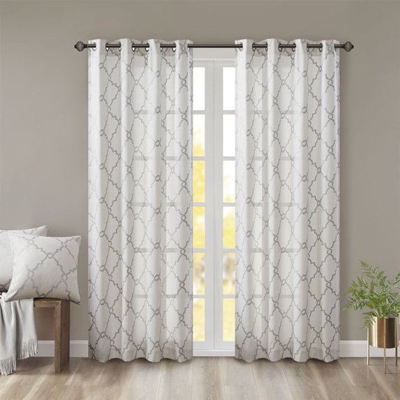 Fretwork Print Blackout Window Curtain, Grommet Top Window Curtain Panel for Living Room Bedroom, Scroll Geometric Fretwork Print Design Window Curtain Panel in Grommet Top, Ivory+Grey