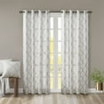 thumbnail image 1 of Fretwork Print Blackout Window Curtain, Grommet Top Window Curtain Panel for Living Room Bedroom, Scroll Geometric Fretwork Print Design Window Curtain Panel in Grommet Top, Ivory+Grey, 1 of 9