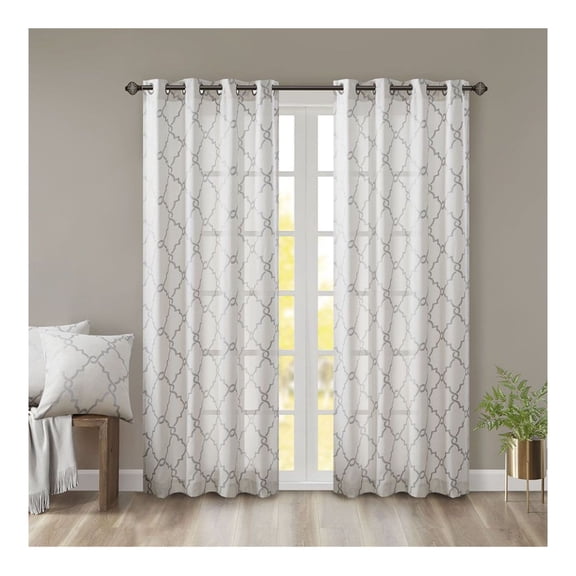 Fretwork Print Curtain Panel - 50x108 Inch Grommet Top Window Treatment - Scroll Geometric Design - Single Panel - Gunmetal Gray