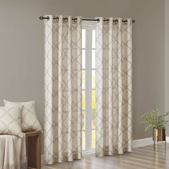 Fretwork Print Grommet Top Window Curtain Panel(Only 1 Pc Panel)