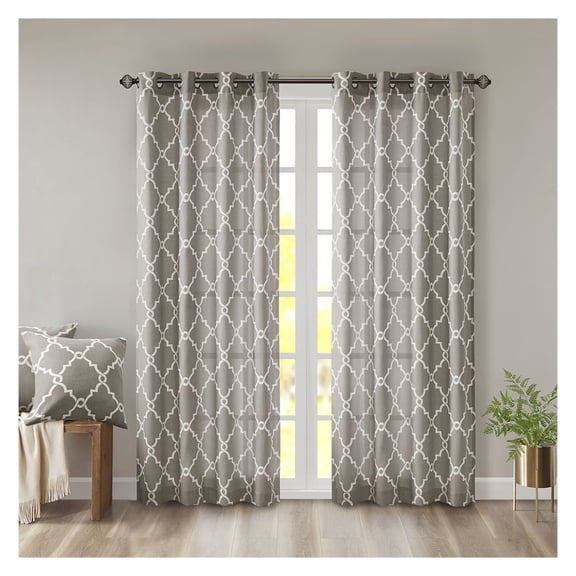 Fretwork Print Grommet Top Window Curtain Panel(Only 1 Pc Panel)