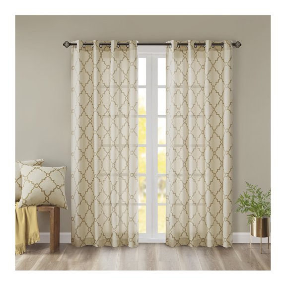 Fretwork Print Grommet Top Window Curtain Panel(Only 1 Pc Panel)