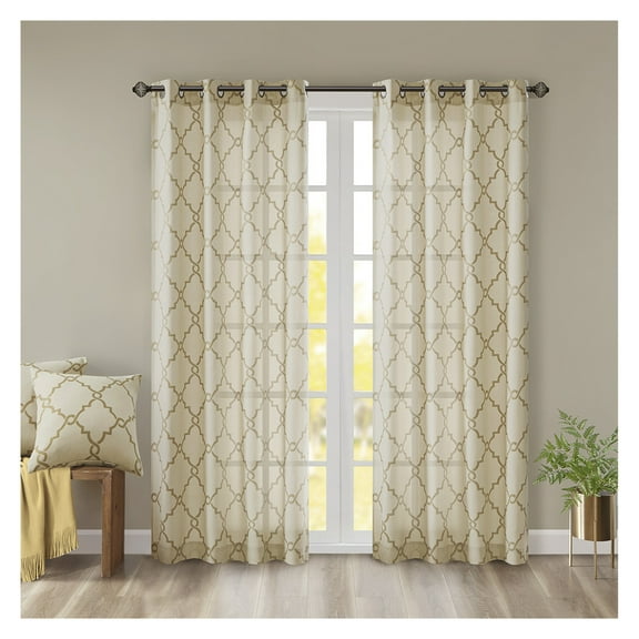 Fretwork Print Grommet Top Window Curtain Panel(Only 1 Pc Panel)