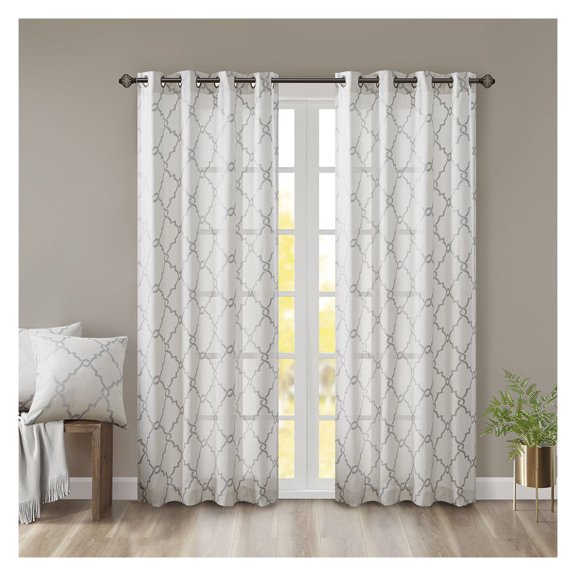 Fretwork Print Grommet Top Window Curtain Panel(Only 1 Pc Panel)