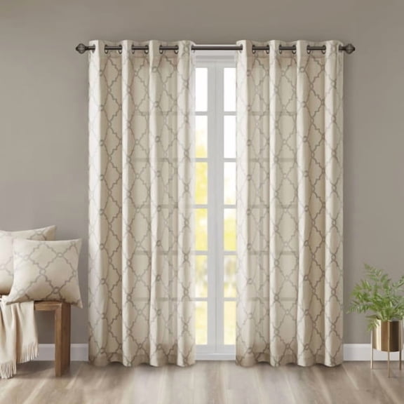 Fretwork Print Grommet Window Curtain 1 Pc Panel 50x84 inch