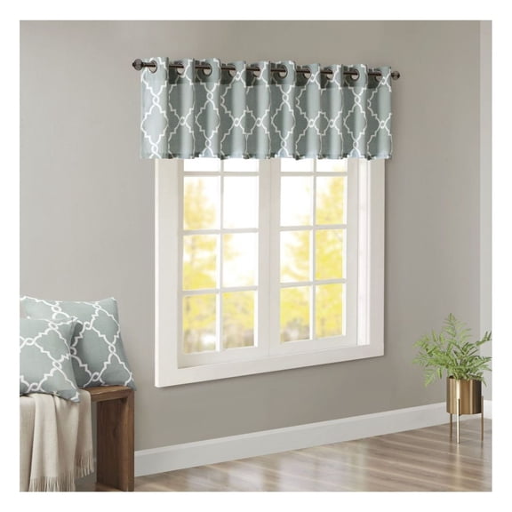 Fretwork Print Window Valance 50x18 - Seafoam White Scroll Geometric Design