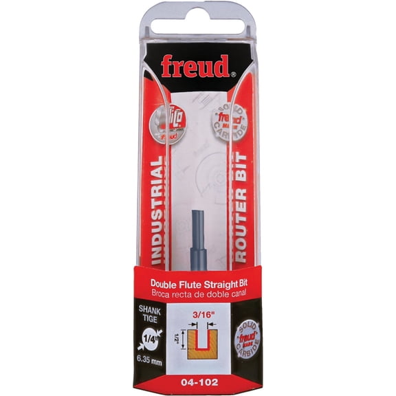 Freud Straight Router Bit 04-102 - Double Flute, Straight Cut, Carbide - 3/16 in
