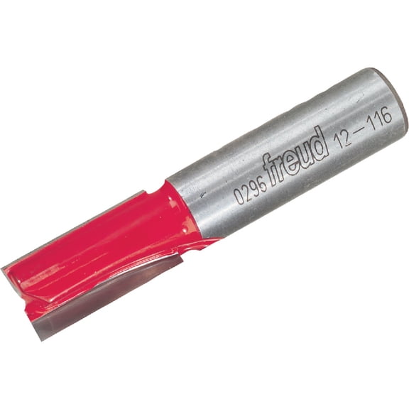 Freud 1/2" Double Flute Straight Router Bit with Tico Hi-Density Carbide for Maximum Performance - Ideal for Grooving & Edge Routing, 1/2" Diameter, 1/2" Shank, 1" Height, 2 Cutters - 12-116