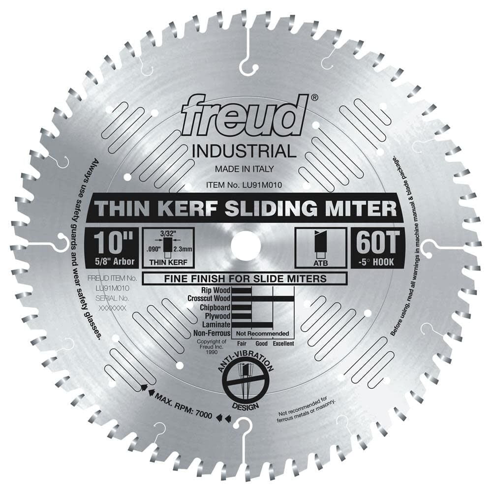 Freud 10 In. X 60T Thin Kerf Sliding Compound Miter Saw Blade