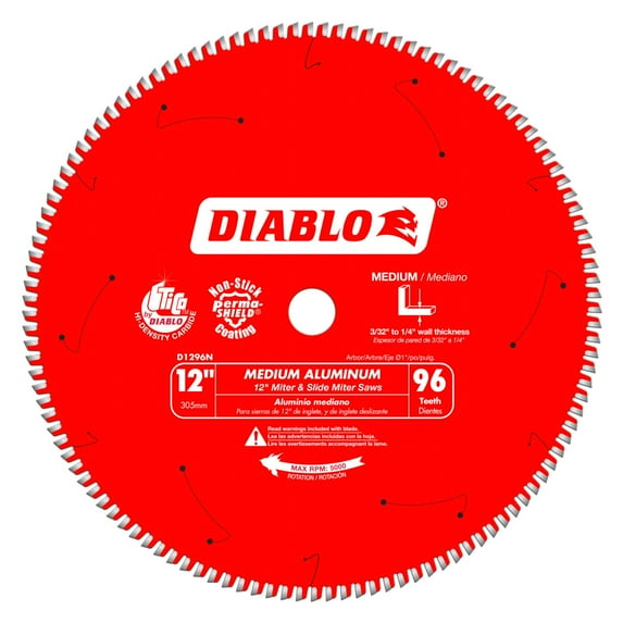 Freud D1296N Diablo 12" 96 Tooth TCG Non-Ferrous Miter Saw Blade 1" Arbor