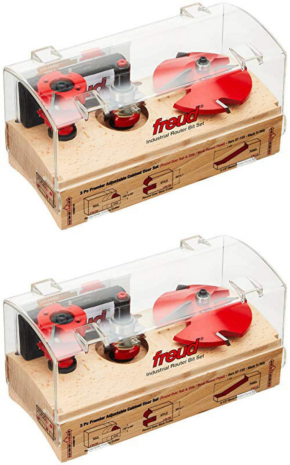 Freud Genuine 3Piece Premier Adjustable Router Bit Set With 1/2" Shank, 2Pack 97156