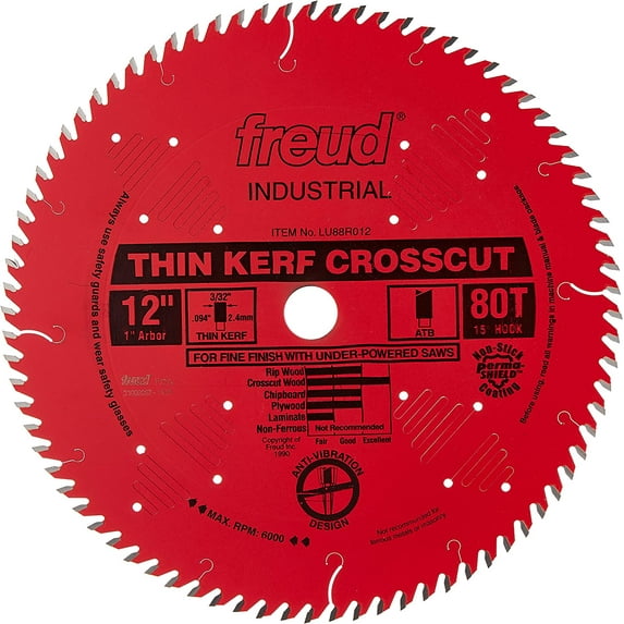 Freud LU88R012: 12" Thin Kerf Fine Finish Crosscut Blade