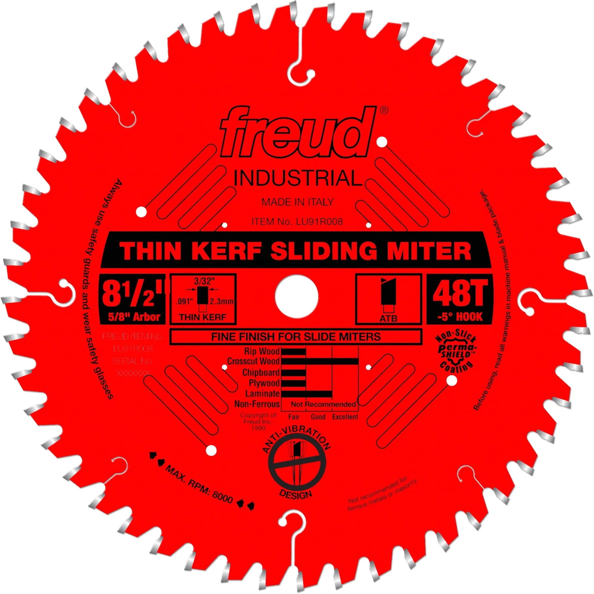 Freud 8-1/2In Thin Kerf Sliding Compound Miter Blade With Perma-Shield Coating