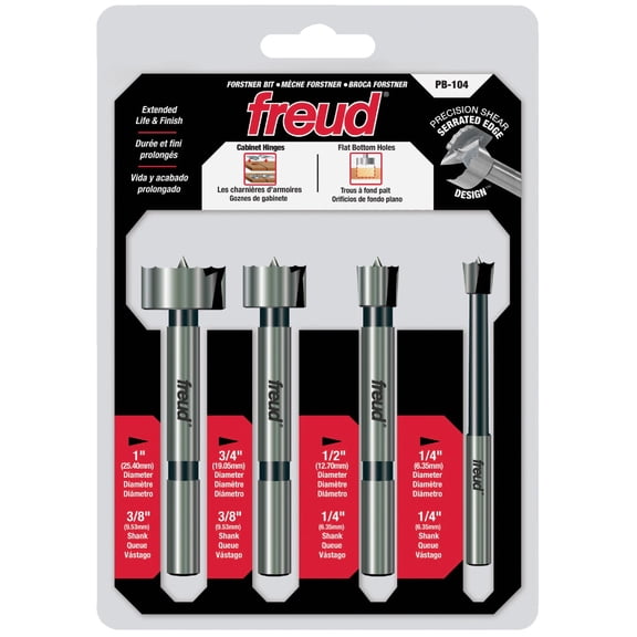 Freud PB-104: 1/4" to 1" (Dia.) 4 Pcs. Forstner Bit Set