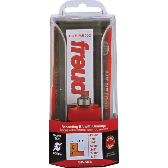 Freud Rabbeting Bit Set with Bearings - Ideal for Joinery, Furniture & Cabinet Making, Carpentry - 1/4" Shank, 16,000 Max RPM - 32-504