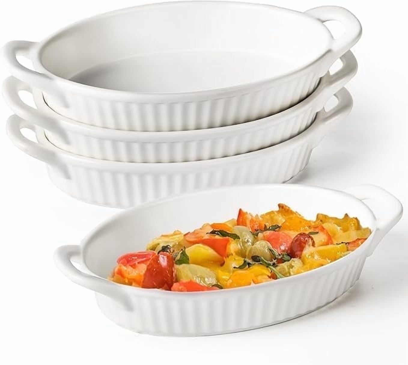 Frewinky Au Gratin Baking Dishes,9-inch Ceramic Baking Dish Set with Handles Heat Resistant,Mini Casserole-Dishes for Oven,Set of 4,White