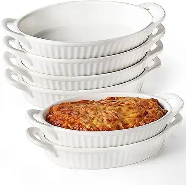 Frewinky Au Gratin Baking Dishes,9-inch Ceramic Baking Dish Set with Handles Heat Resistant,Mini Casserole-Dishes for Oven,Set of 6,White