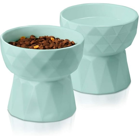 Frewinky Cat Bowls,Ceramic Cat Bowls Anti Vomiting,Raised-Cat Food and Water Bowl set for Cats and Small Dogs,13.5 Oz,Green