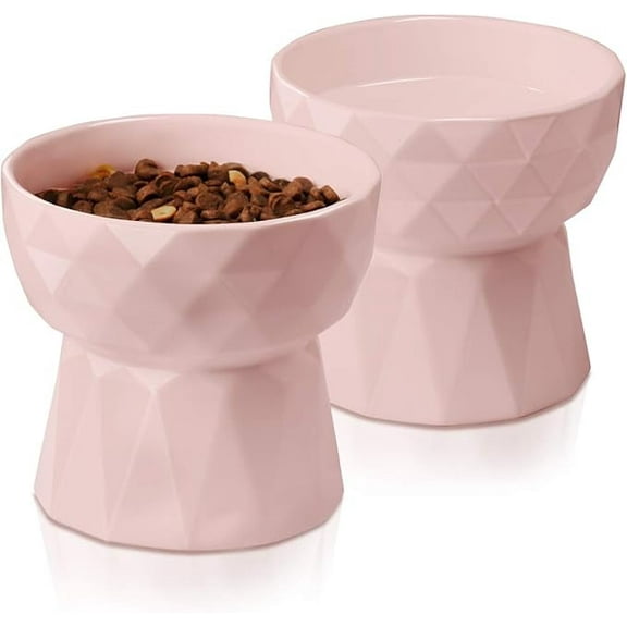 Frewinky Cat Bowls,Ceramic Cat Bowls Anti Vomiting,Raised-Cat Food and Water Bowl set for Cats and Small Dogs,13.5 Oz，Pink