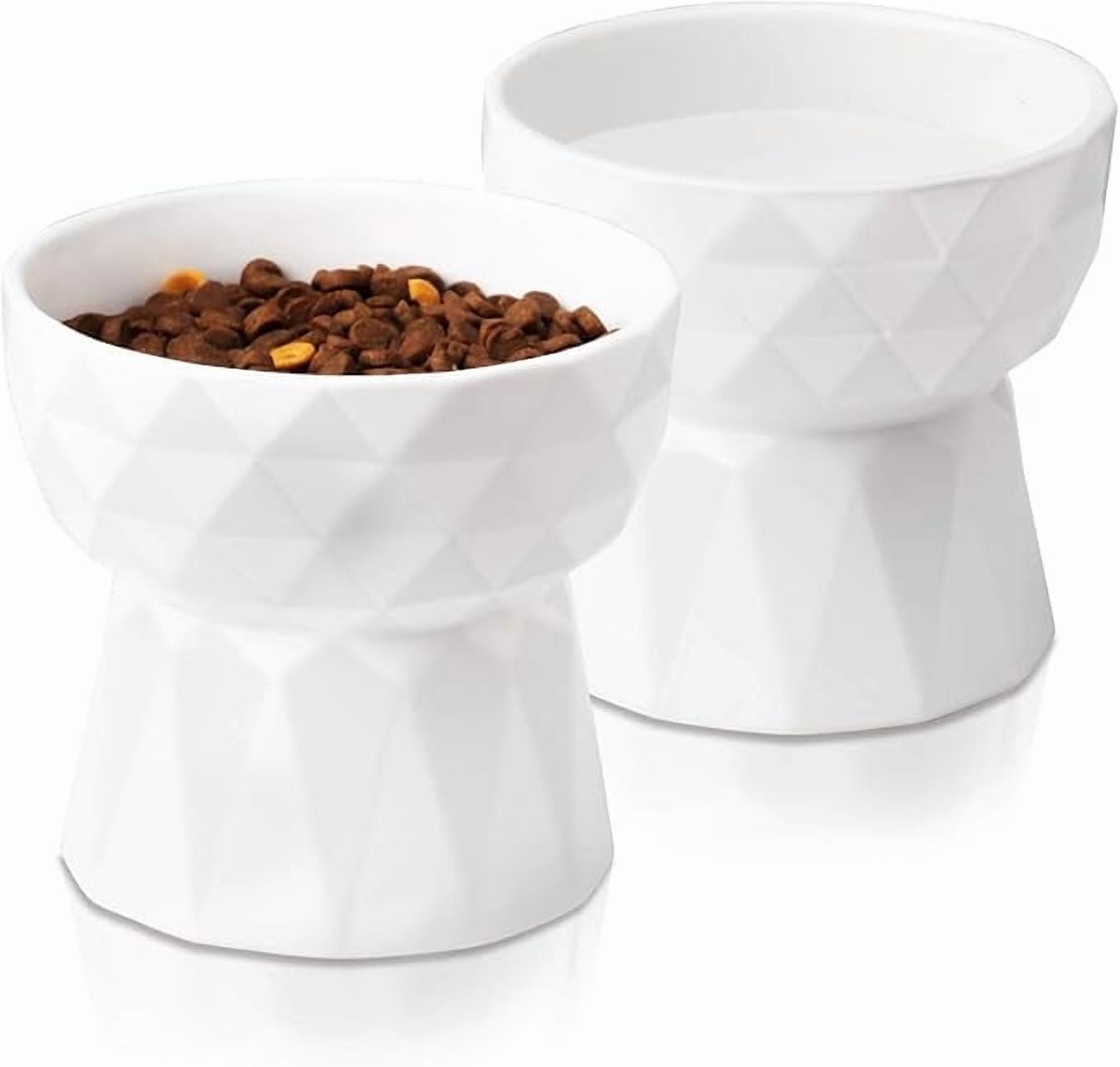 Frewinky Cat Bowls,Ceramic Cat Bowls Anti Vomiting,Raised-Cat Food and Water Bowl set for Cats and Small Dogs,13.5 Oz，White